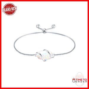 925 Sterling Silver Dainty Opal Link Bracelet Adjustable Fine Jewelry Elegant